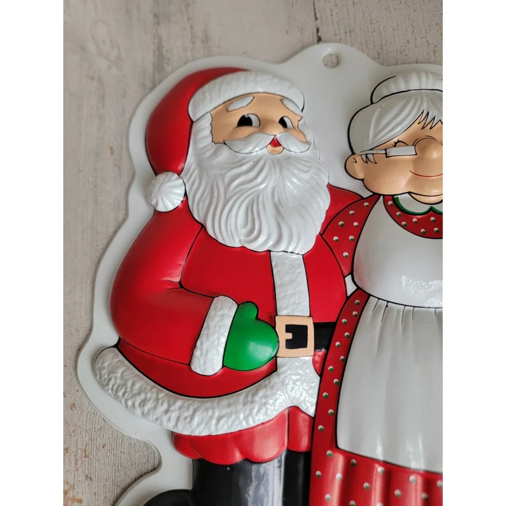 Vintage plastic Mrs Mr Claus cut out Xmas large ornament unique home decor